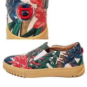 Salvatore Ferragamo Floral-Print Leather Slip-On Sneakers | Made in Italy
